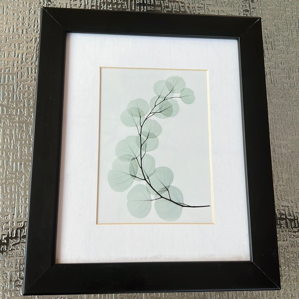 Green white and black decorative framed picture